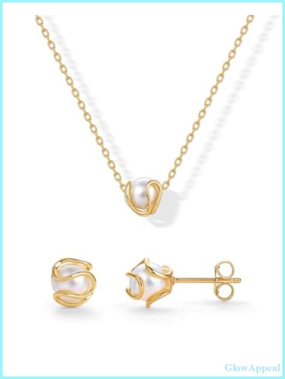 14K Gold Plated Caged Pearl Jewelry Set Necklace and Earrings for Women